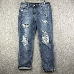 Judy Blue Boyfriend Fit Jeans Womens 15 32 Med Wash Bleach Splatter Distressed*